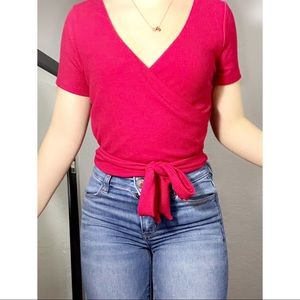 Hollister red wrap top in a size medium. In great condition, only worn once!